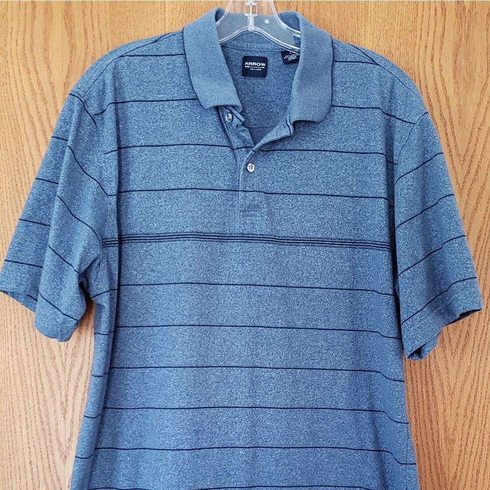Arrow Blue Striped Polo Shirt Sz L